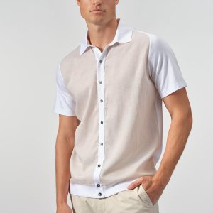 SetaTouch Linen-Tencel Colorblock Polo Shirt