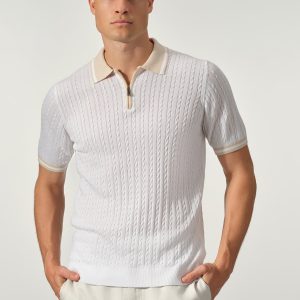 Cable Knit Zip Polo