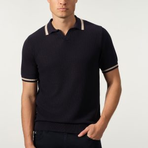Open Collar Textured Cotton-Tencel Polo