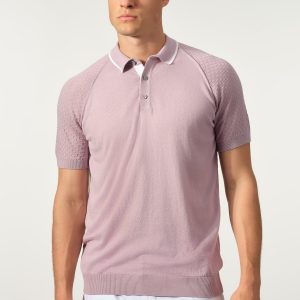 Textured Sleeve Cotton-Tencel Knit Polo
